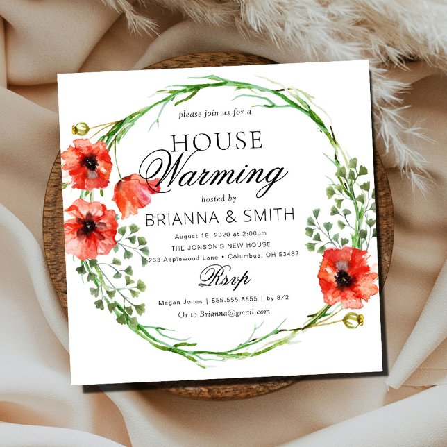 Romantic Love Crown Red Poppy Housewarming  Invitation (Creator Uploaded)
