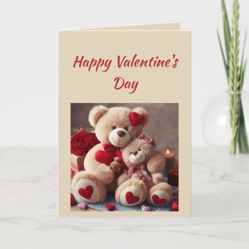 Romantic Love Cute Teddy Bear Hearts Holiday Card