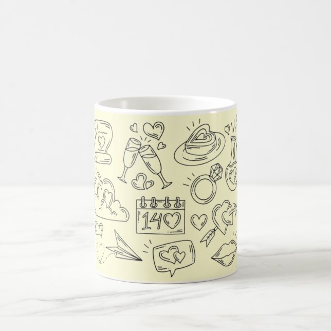Romantic Love Doodle Illustration Coffee Mug (Center)