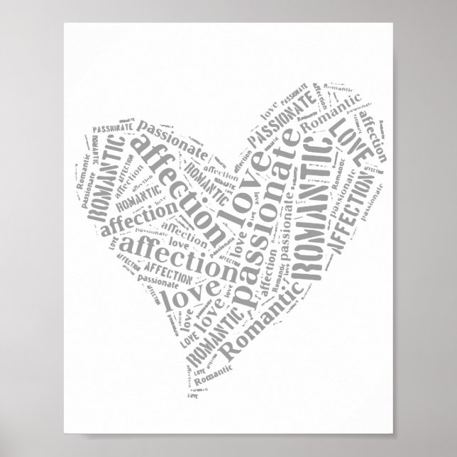 Romantic Love Gray and White Heart II Poster (Front)