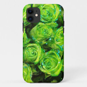 Romantic Love Green Valentine Glitter Roses iPhone 11 Case