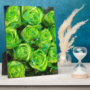 Romantic Love Green Valentine Glitter Roses Plaque