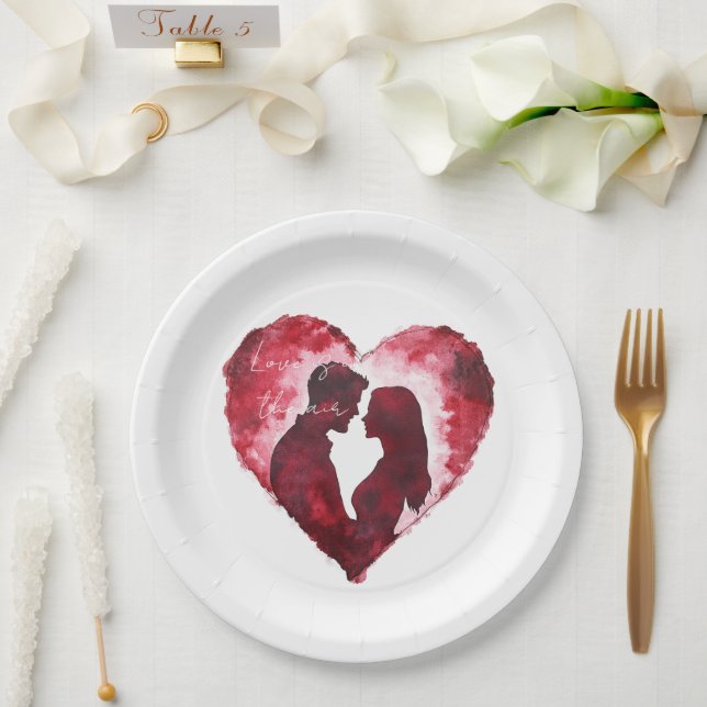 Romantic Love Heart Wedding Paper Plates (Wedding)
