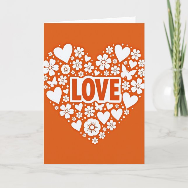 Romantic Love Hearts Flowers Card (Front)