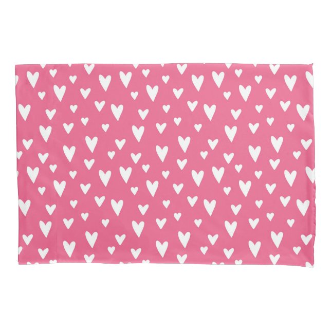 Romantic Love Hearts Pink White Girly Valentine Pillow Case (Front)