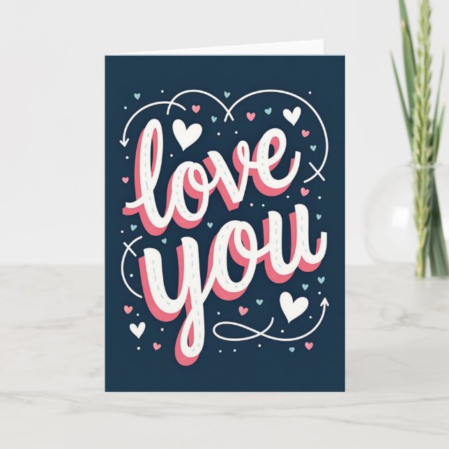 Romantic Love Hearts Script Card (Front)