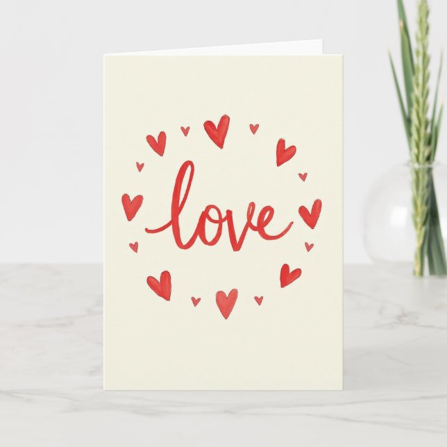 Romantic Love Hearts Watercolor Card (Front)