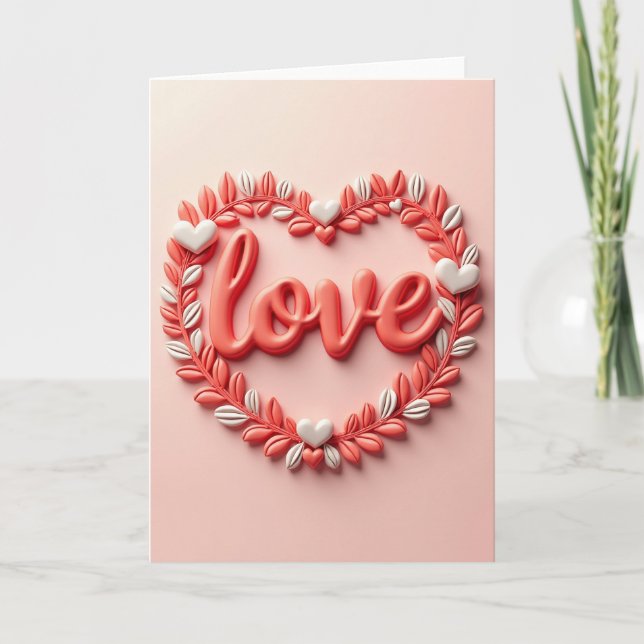 Romantic Love Hearts Wreath Card (Front)