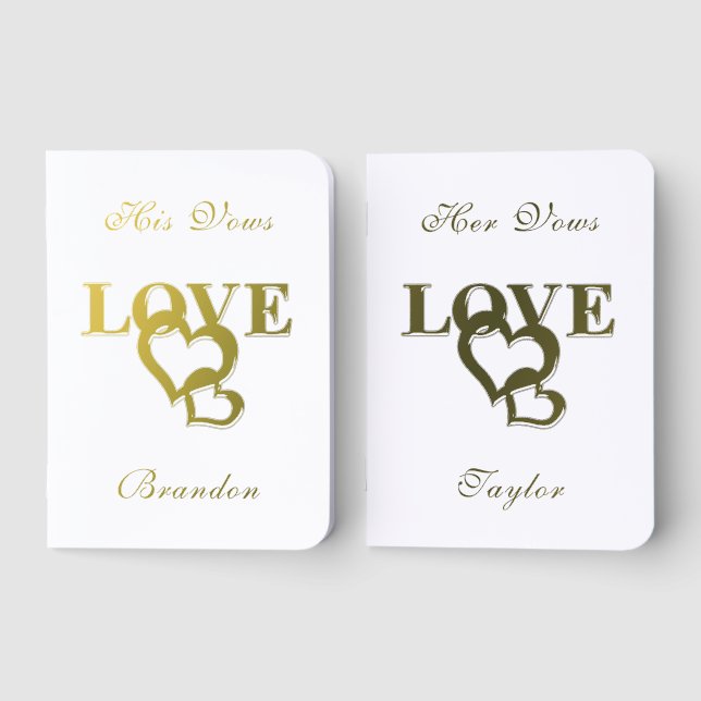 Romantic Love & Interlocking Hearts Gold Foil Vow Books (Front)