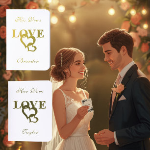 Romantic Love & Interlocking Hearts Gold Foil Vow Books