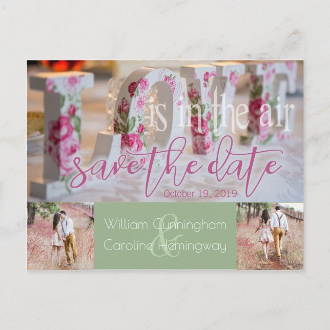 Romantic Love is in the Air Save The Date Announcement Postcard (Front)