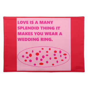Romantic love message about wedding rings red pink cloth placemat