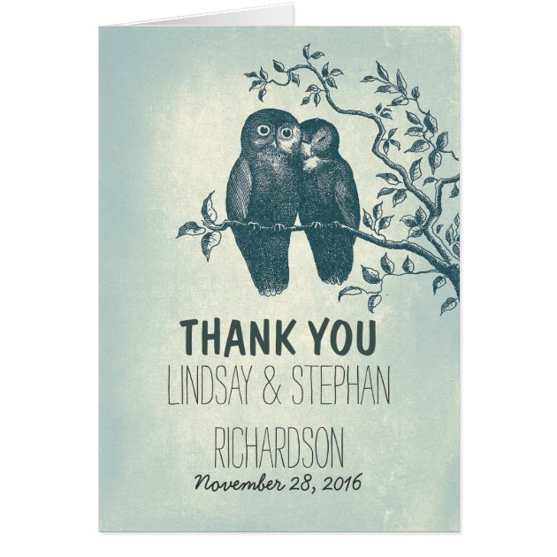 Romantic Love Owls Couple Wedding Thank You Cards