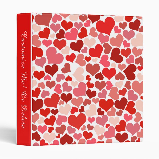 Romantic Love Pink Red Hearts Personalized 3 Ring Binder (Front/Spine)