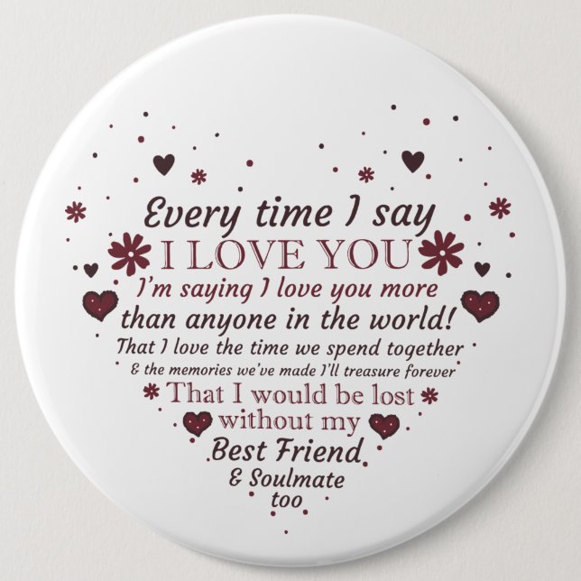 romantic love poem word art Valentine Holiday Button (Front)