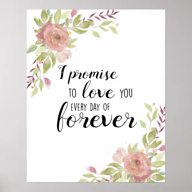 romantic love quote watercolor pink flowers chic poster | Zazzle