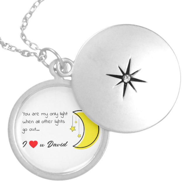 Romantic Love Quote with Moon Vector Art Locket Necklace (Front)