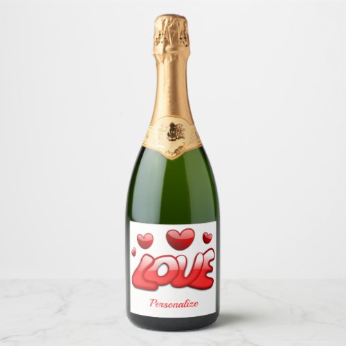 Romantic Love Red Hearts Personalized Sparkling Wine Label