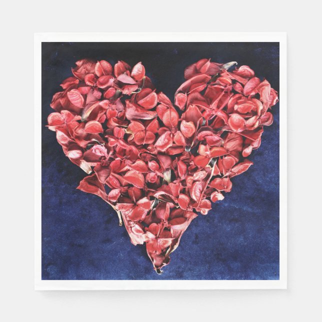Romantic Love Rose Petal Red Heart Napkins (Front)
