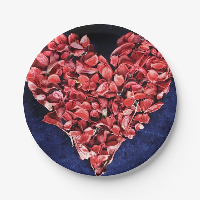 Romantic Love Rose Petal Red Heart Paper Plates (Front)