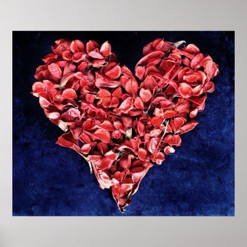 Romantic Love Rose Petal Red Heart Poster