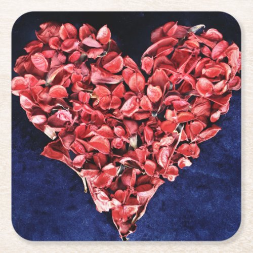 Romantic Love Rose Petal Red Heart Square Paper Coaster