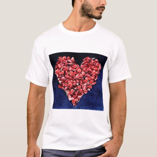 Romantic Love Rose Petal Red Heart T_Shirt