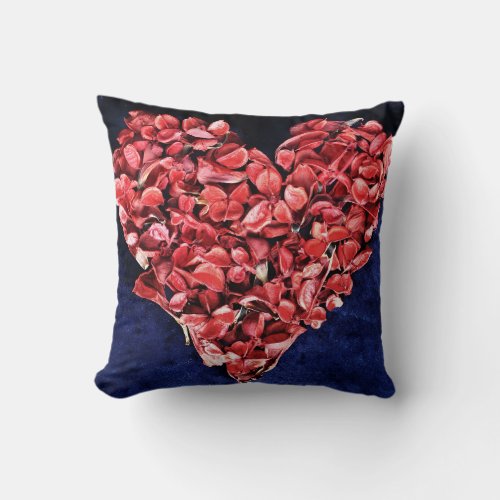 Romantic Love Rose Petal Red Heart Throw Pillow