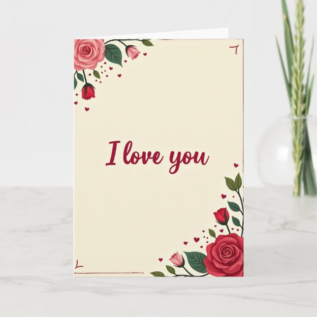 Romantic Love Roses Hearts Card (Front)