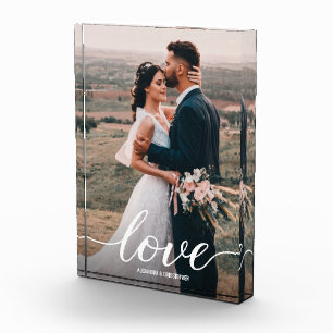 Romantic Love Script Wedding Photo Newlyweds Block