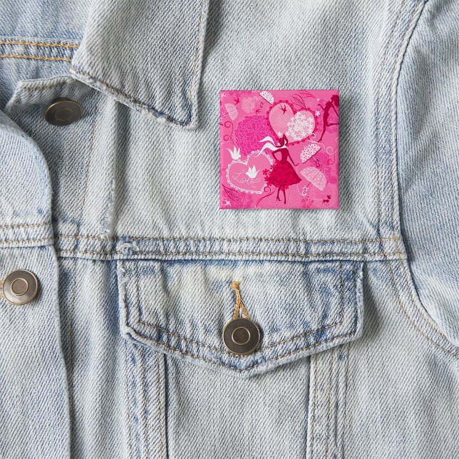 Romantic Love Silhouette Pattern Pink Hearts Button (Creator Uploaded)
