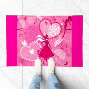 Romantic Love Silhouette Pattern Pink Hearts Doormat