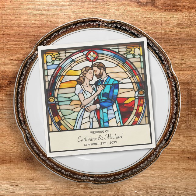 Romantic Love Stained Glass Style European Wedding Napkins (Creator Uploaded)