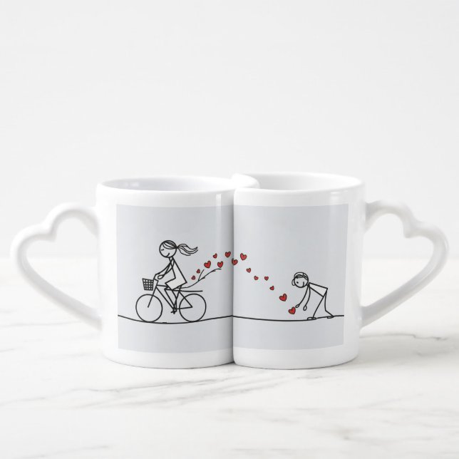 Romantic Love - Stick Figure Couple matching  Coffee Mug Set (Front Nesting)