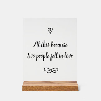 Romantic Love Story Wedding Calligraphy Keepsake Acrylic Sign