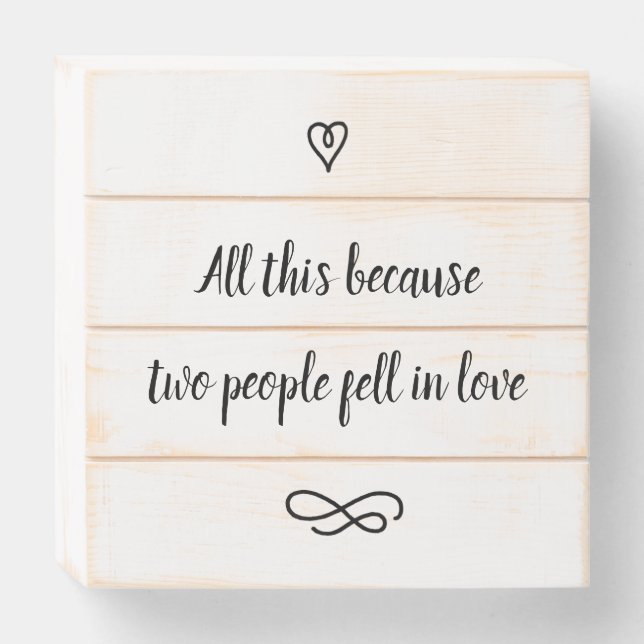 Romantic Love Story Wedding Calligraphy Keepsake Wooden Box Sign (Front Horizontal)