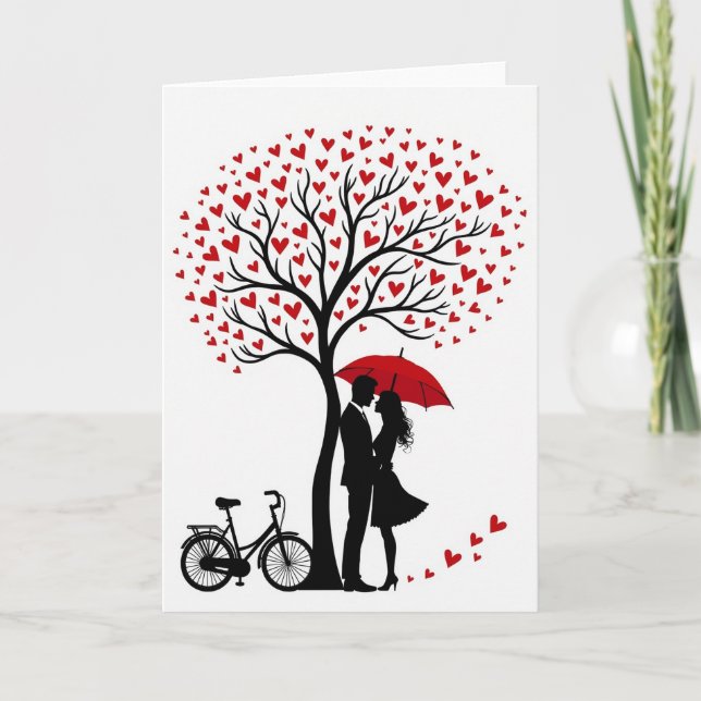 Romantic Love Tree Hearts Card (Front)