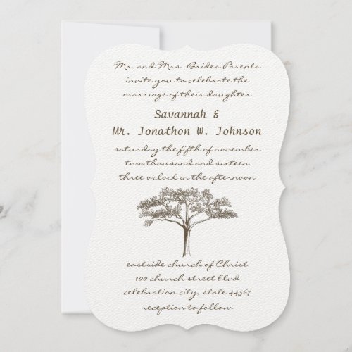 Romantic Love Tree Initials in Trunk Wedding Invitation
