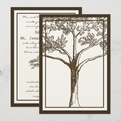 Romantic Love Tree Initials in Trunk Wedding Personalized Invitation