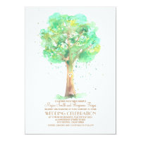 Romantic Love Tree Watercolor Wedding Invites