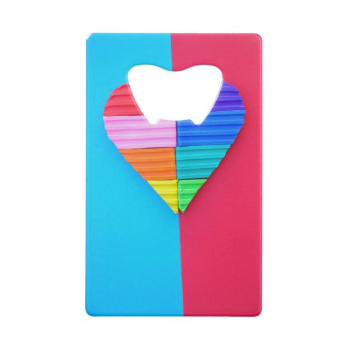 Romantic Love Twin Rainbow Hearts Credit Card Bottle Opener
