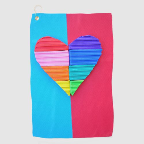 Romantic Love Twin Rainbow Hearts Golf Towel