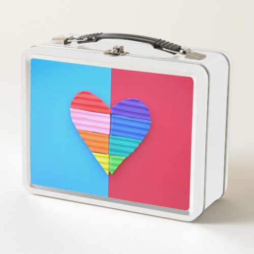 Romantic Love Twin Rainbow Hearts Metal Lunch Box