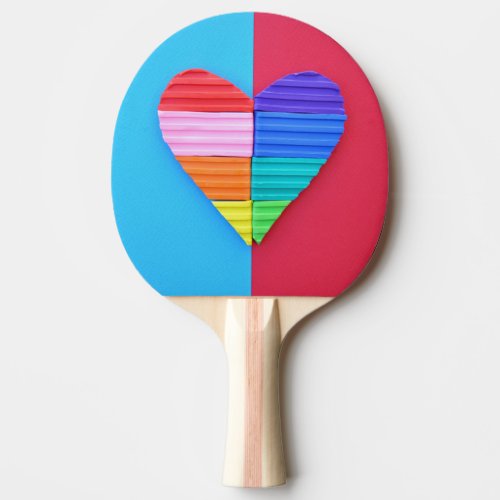 Romantic Love Twin Rainbow Hearts Ping Pong Paddle