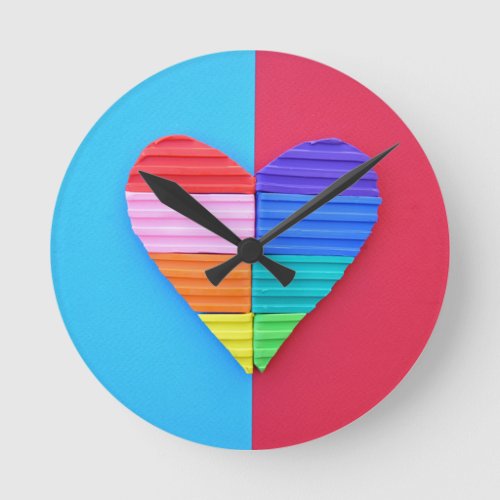 Romantic Love Twin Rainbow Hearts Round Clock