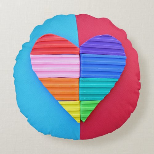Romantic Love Twin Rainbow Hearts Round Pillow