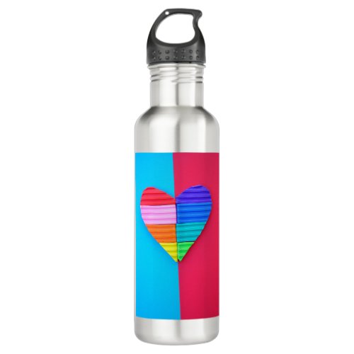 Romantic Love Twin Rainbow Hearts Stainless Steel Water Bottle