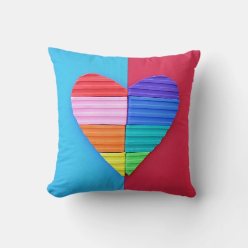 Romantic Love Twin Rainbow Hearts Throw Pillow