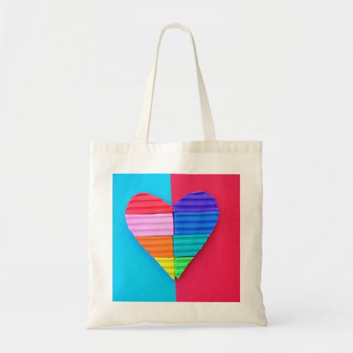 Romantic Love Twin Rainbow Hearts Tote Bag