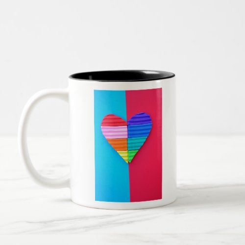 Romantic Love Twin Rainbow Hearts Two_Tone Coffee Mug